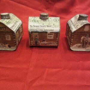 VTG 1984 TIN LOG CABIN VERMONT MAPLE SYRUP EMPTY 16.9 FL OZ CONTAINER $EACH